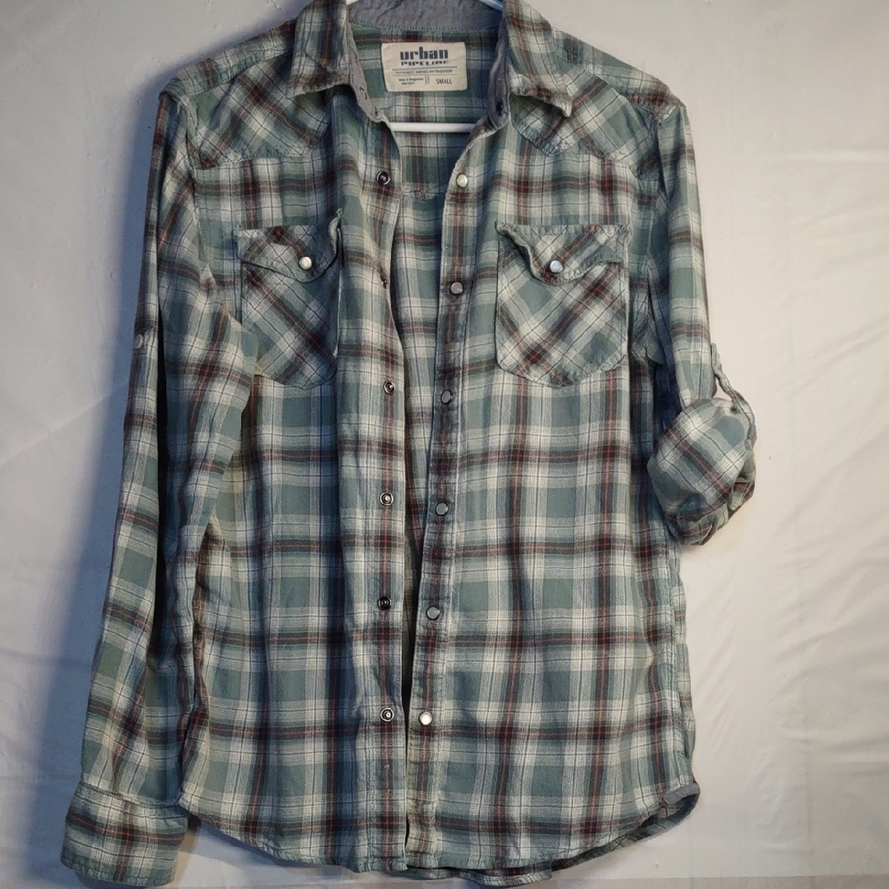 Urban Pipeline Women's Teal and Brown Plaid Shirt